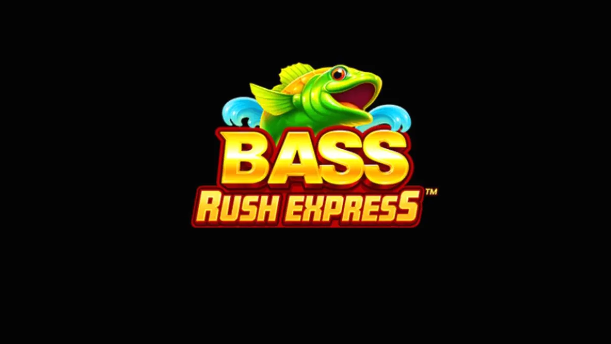 Isang mangingisda sa isang lawa na may temang Bass Rush Express slot.